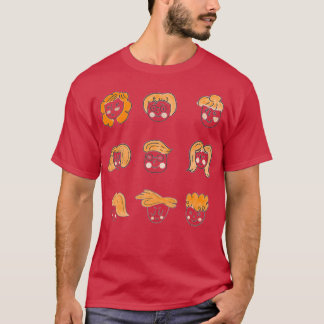 Camiseta Coleção de adesivos para mulheres de cabelos verme