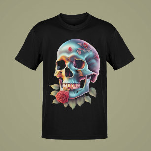 Camiseta Coleção de Arte Colorida de Caveiras com Cobras ou