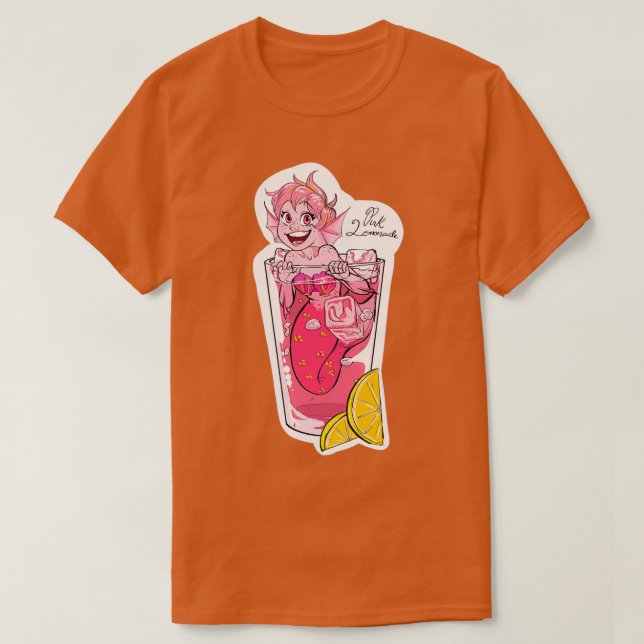 Camiseta Coleção de Bebidas Sereias com Limonada Rosa (Frente do Design)