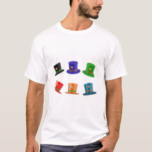 Camiseta Coleção de chapéus altos 3D coloridos design.