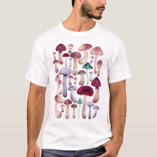 Camiseta Coleção de Cogumelos Selvagens de Aquarelas 