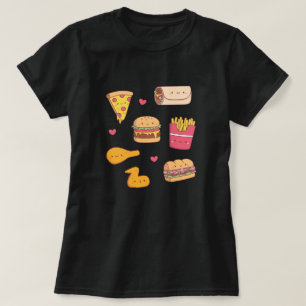 Camiseta Coleção de Desenhos de Comida Rápida Fofa