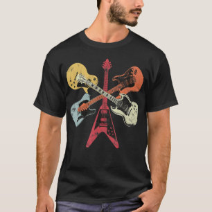 Camiseta Coleção de Guitarra Retro Distressed Fã de Música