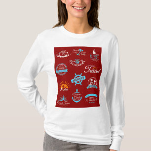 Camiseta Coleção de Insígnia de Viagem Náutica Vintage