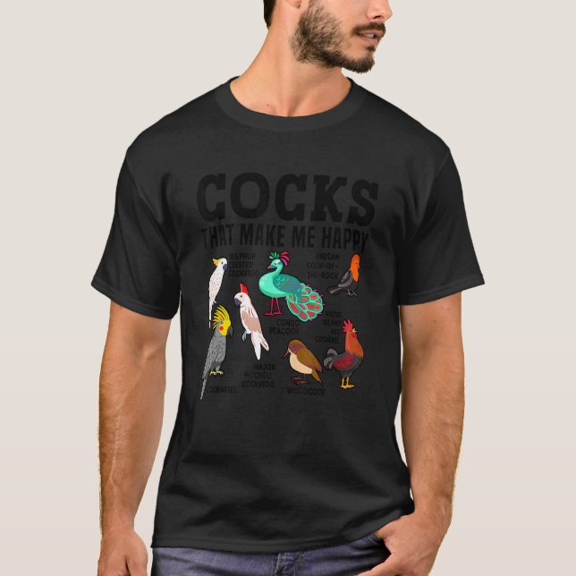 Camiseta Coleção de Pássaros Galo Peacock Cockatoo Cockatie (Frente)
