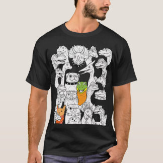 Camiseta Coleção de Personagens de Dinossauros e Pugzinhos
