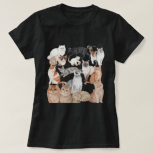 Camiseta Coleção de Raças de Gatos em Aquarela Arte