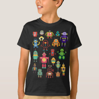 Camiseta Coleção de Robôs Coloridos com Retro Cortado