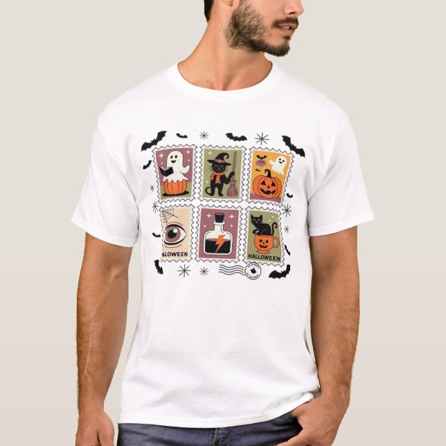 Camiseta Coleção de Selos de Postal de Gato de Hal (Frente)