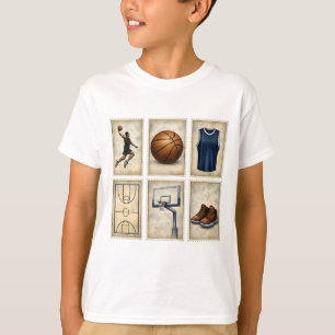 Camiseta Coleção de Selos Esportivos de Basquetebol Vintage