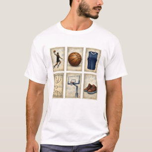 Camiseta Coleção de Selos Esportivos de Basquetebol Vintage