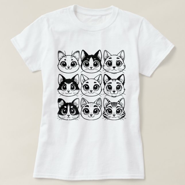 Camiseta coleção de silhuetas de gatos (Frente do Design)