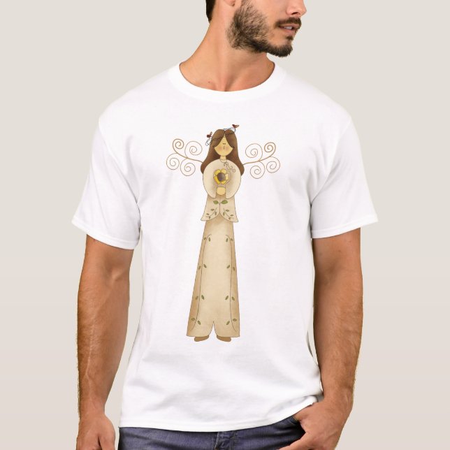 Camiseta Coleção do jardim · Anjo com flor (Frente)