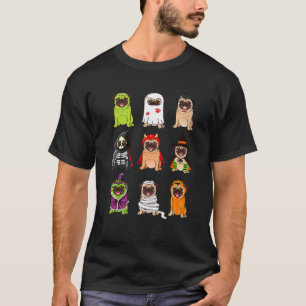 Camiseta Coleção Pug Pug Feliz Dia das Bruxas Halloween Ass