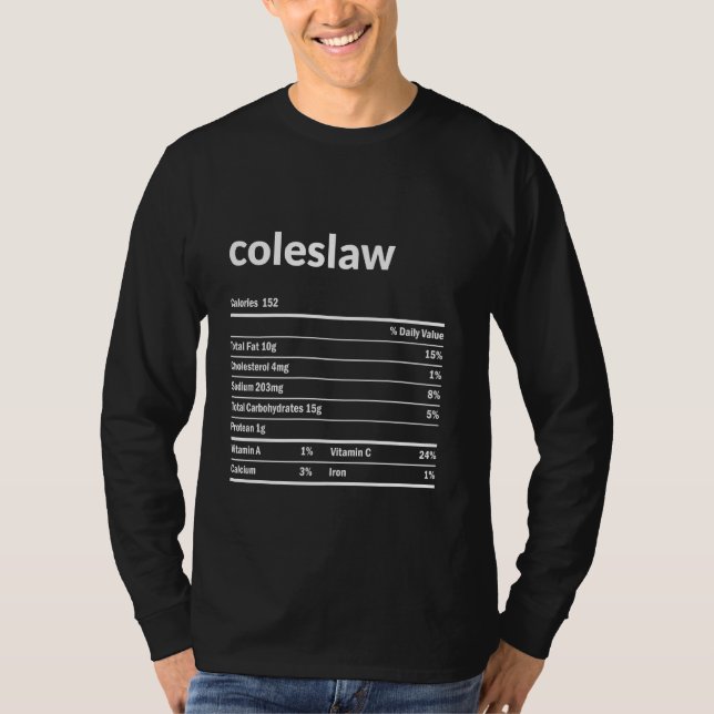 Camiseta Coleslaw Nutrition Facts Ação de Graças de Natal F (Frente)