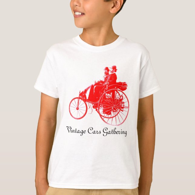 Camiseta Coleta de carros vintage, branco vermelho (Frente)