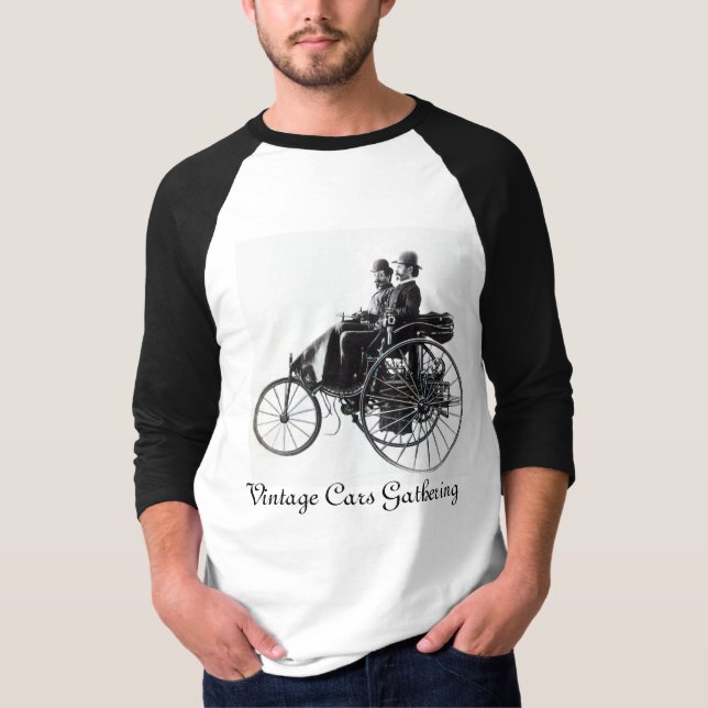 Camiseta Coleta de carros vintage, preto e branco (Frente)