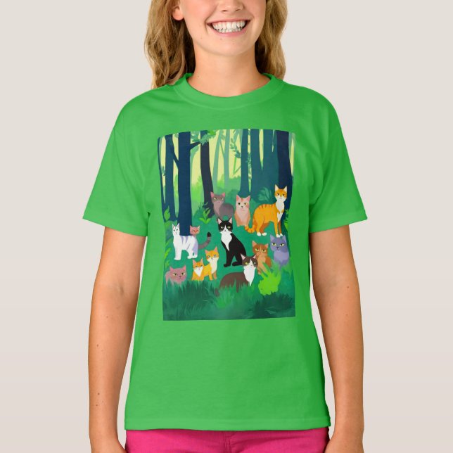 Camiseta Coleta de Gatos em Glade Floresta Sombria (Frente)