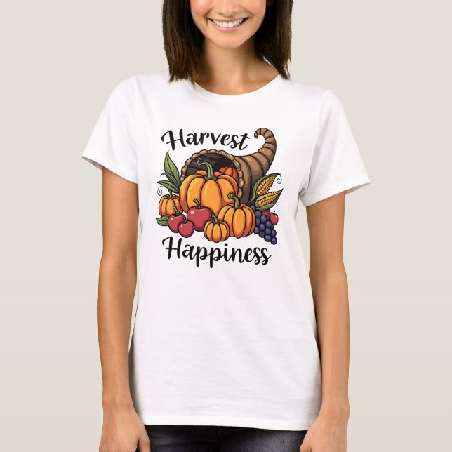 Camiseta Colheita da Felicidade - Cornucopia do outono (Frente)