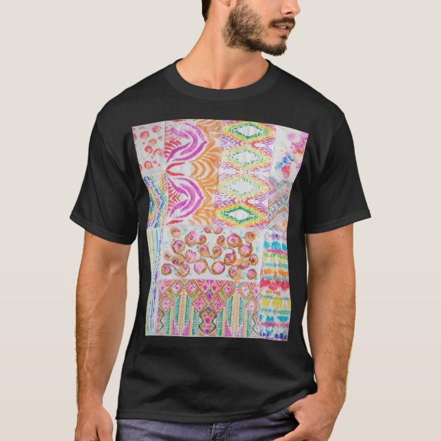 Camiseta Colheita de abstrato, padrão de coloração de grava (Frente)