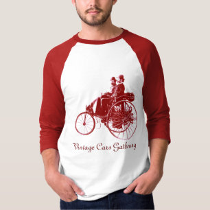 Camiseta Colheita de carros vintage, castanho e branco