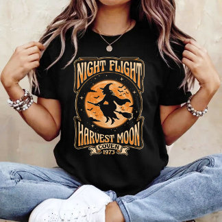 Camiseta Colheita Noturna Lua Cheia Bruxa Vintage