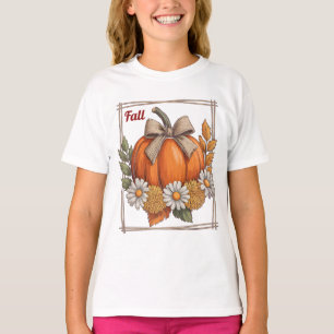 Camiseta Colheita Rústica Abóboras Margaridas Crisântemos O