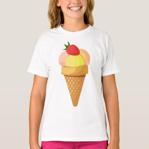 Camiseta Colheres de sorvete e morango em bolos de waffle