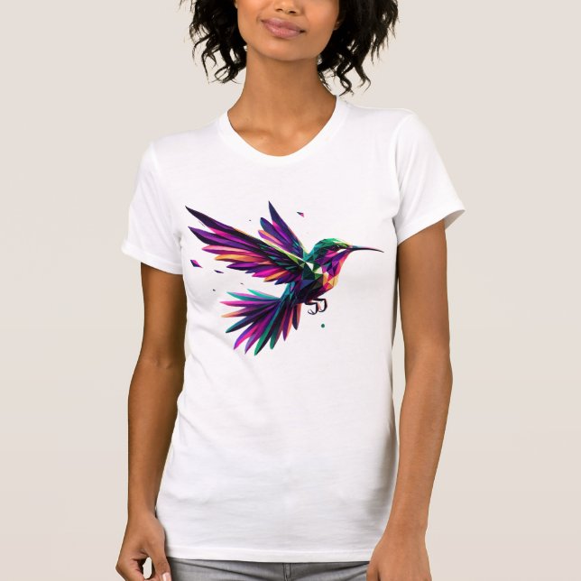 Camiseta Colibrí Arcoíris Geométrico – Arte Moderno Vibrant (Frente)