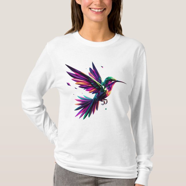 Camiseta Colibrí Arcoíris Geométrico – Arte Moderno Vibrant (Frente)