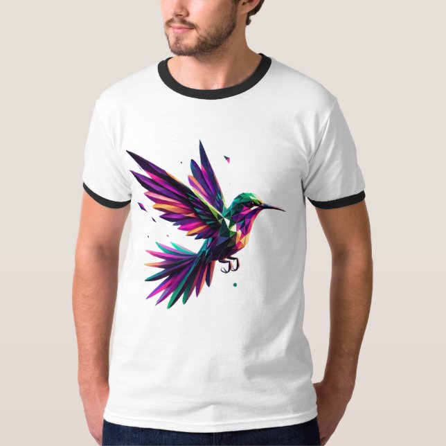 Camiseta Colibrí Arcoíris Geométrico – Arte Moderno Vibrant (Frente)