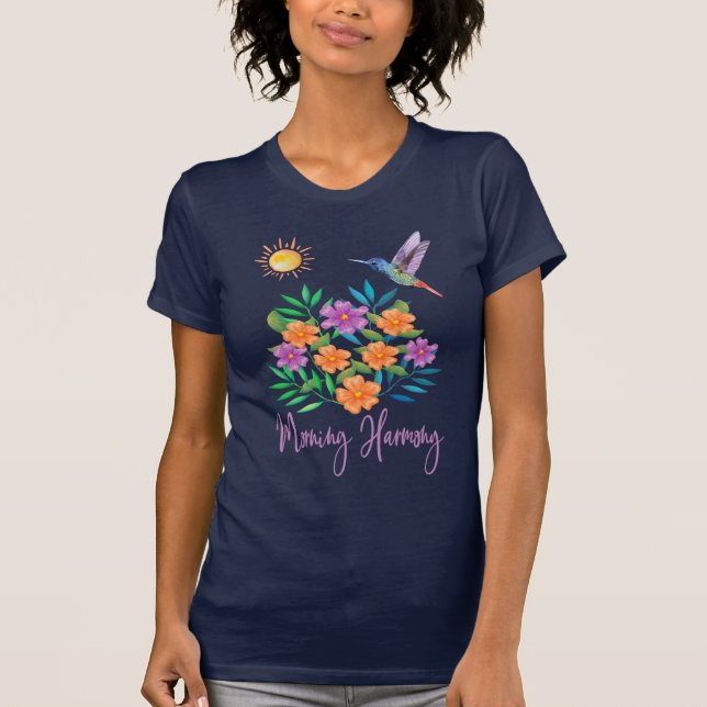 CAMISETA COLIBRI DA HARMONIA DA MANHÃ FLORAL (Frente)
