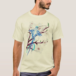 Camiseta Colibri e flores de cerejeira azuis