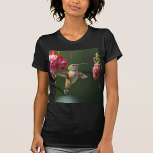 Camiseta Colibri Rufous que alimenta em um fúcsia