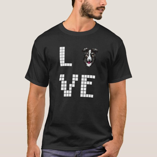 Camiseta Colie  Cachorro  Pixel Arte (Frente)