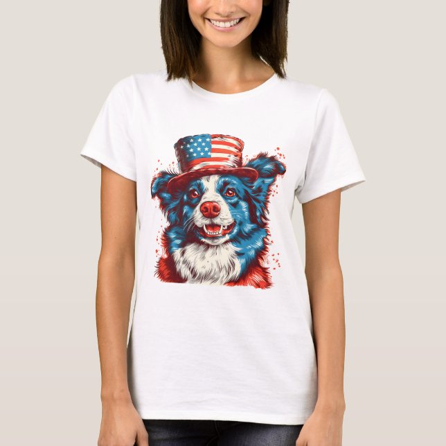 Camiseta Colie de fronteira com um chapéu de bandeira ameri (Frente)