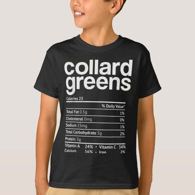 Camiseta Collard Greens Nutrition Facts Funny Thanksgiving  (Frente)