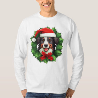 Camiseta Collie Christmas Wreath