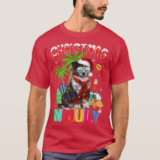 Camiseta Cóllie da fronteira em Santa Hat Sunglass Christm