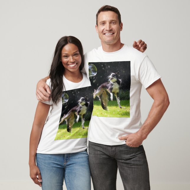 Camiseta collie de borda com bolhas de sabão (Unissex)