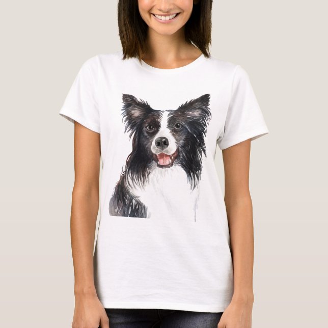 Camiseta Collie de Borda de Aquarela (Frente)