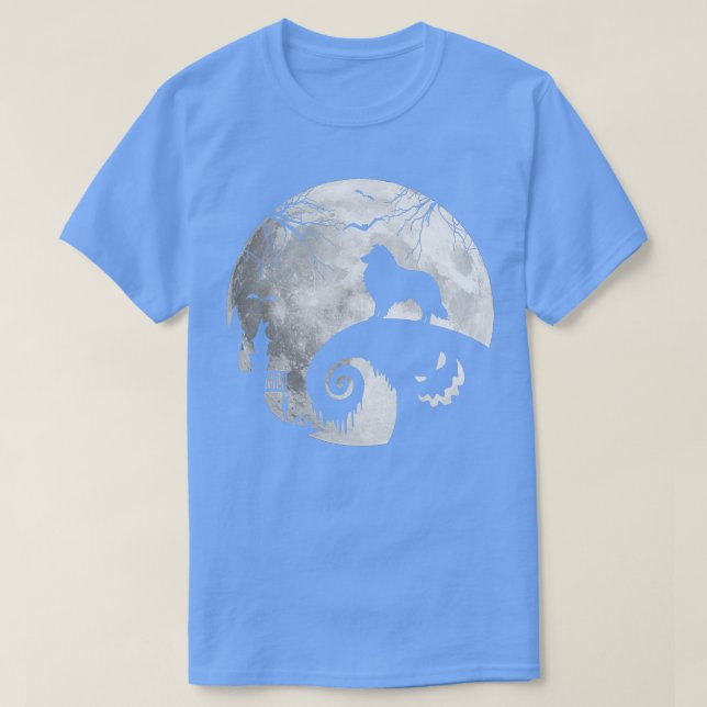 Camiseta Collie Dog E Moon Halloween Fu (Frente do Design)