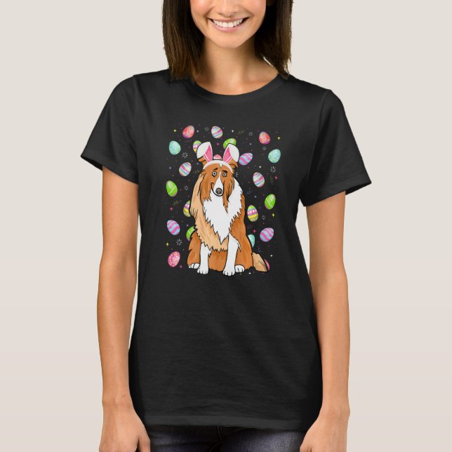 Camiseta Collie Dog Easter Ovo Funny Collie Páscoa Domingo (Frente)