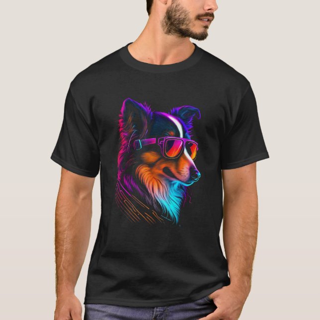 Camiseta Collie Dog owner Vaporwave Notorious DJ (Frente)