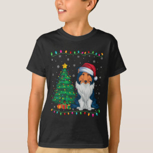 Camiseta Collie Dog Santa Hat Homens Mulheres Crianças Xmas