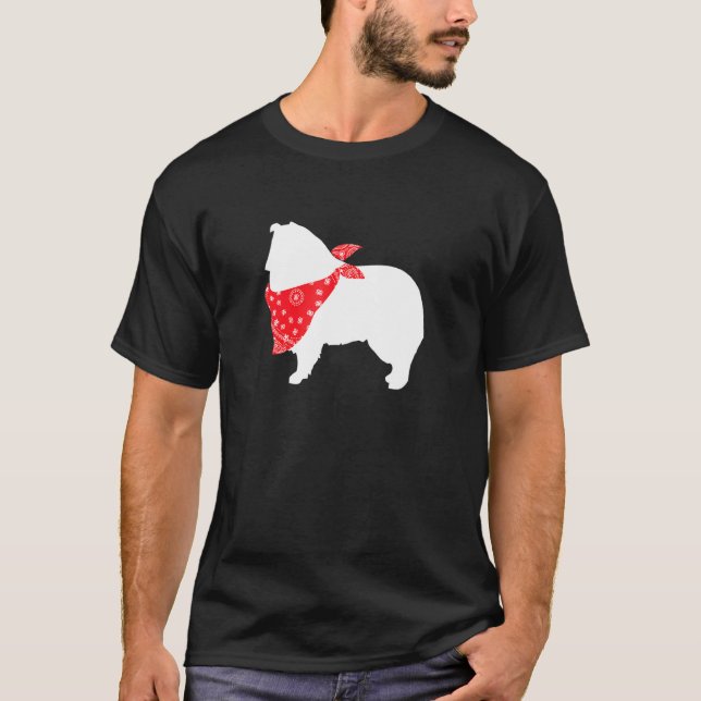 Camiseta Collie Dog Vestindo Red Bandana (Frente)