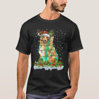 Camiseta Collie Dog Xmas Papais noeis De Luzes Em Collie Ch