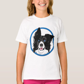 Camiseta Collie Preto e Branco com Olhos Azuis Brilhantes.