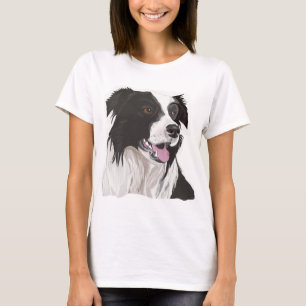 Camiseta Collie Preto e Branco com olhos castanhos