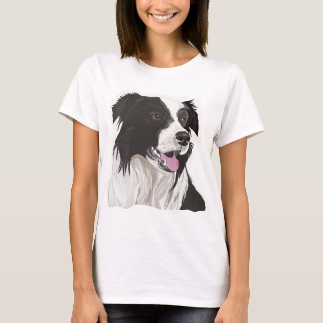 Camiseta Collie Preto e Branco com olhos castanhos (Frente)